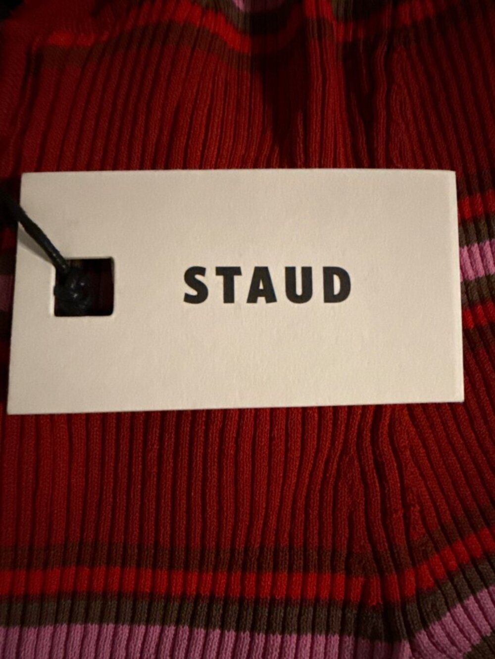 STAUD Ren Ribbed Polo Red White XS NWT Zip Front Stripe Knit Top - Picture 2 of 5